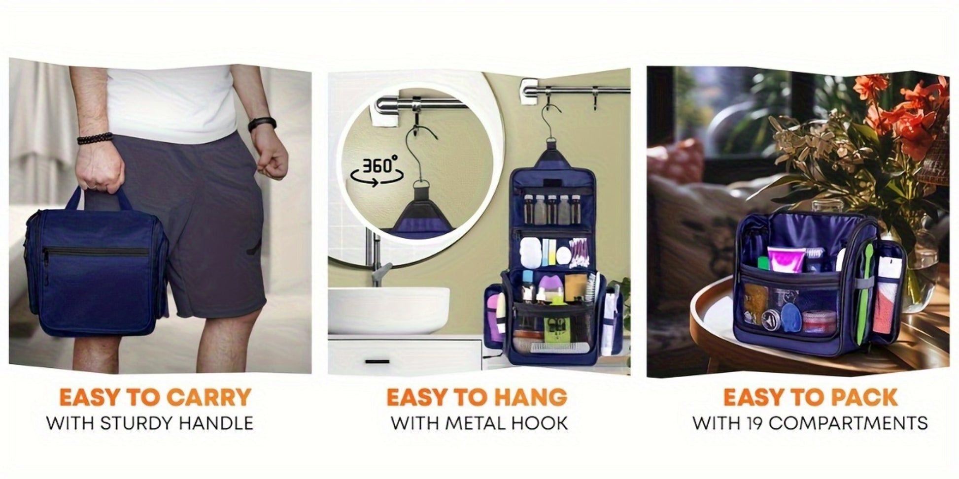 Travel Makeup Bag – for Travel, Hanging Toiletry Metal Rotating Hook | Bag Vero – detail view 15