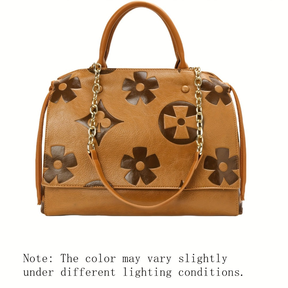 IVKMIVK Women'S Elegant Floral Embossed Tote Bag - Large Capacity Synthetic Faux Leather Handbag with Golden-Tone Hardware, Zipper Closure & Tassel Charm, Beige/Grey/Purple/Red/Green/Blue/Black, Structured Design for Daily Commute, Office, Travel - Durabl
