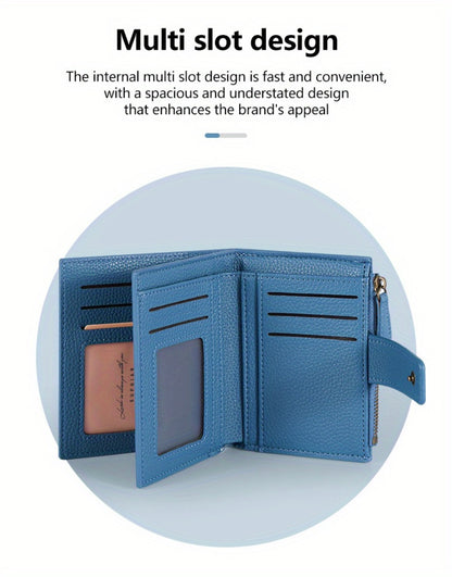 1pc Women's RFID Blocking Bifold Wallet - Compact Soft Card Holder with Zipper Coin Pocket & 4 ID Windows, Small Slim Minimalist Purse for Women