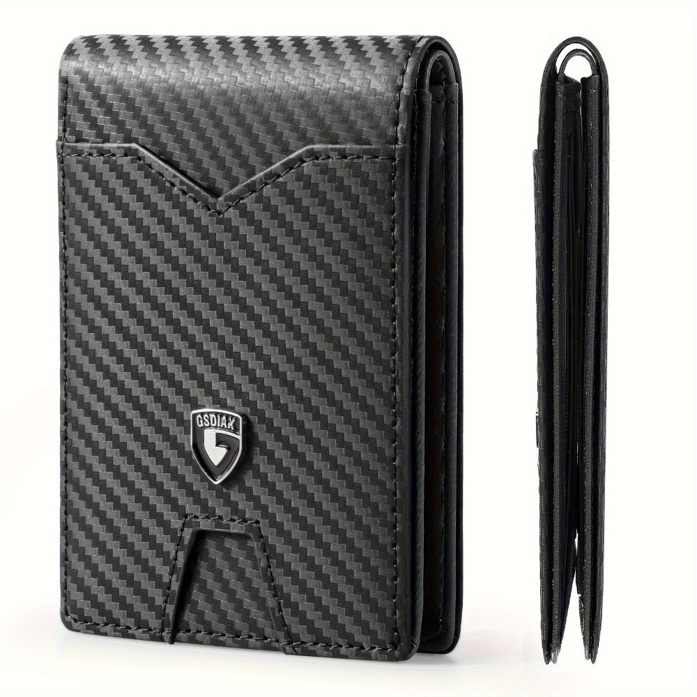 1pc Ultra-Thin Men'S Wallet - Carbon Fiber Inspired, RFID-Blocking, Minimalist Design - Perfect for Daily Use & With Stylish Gift Box