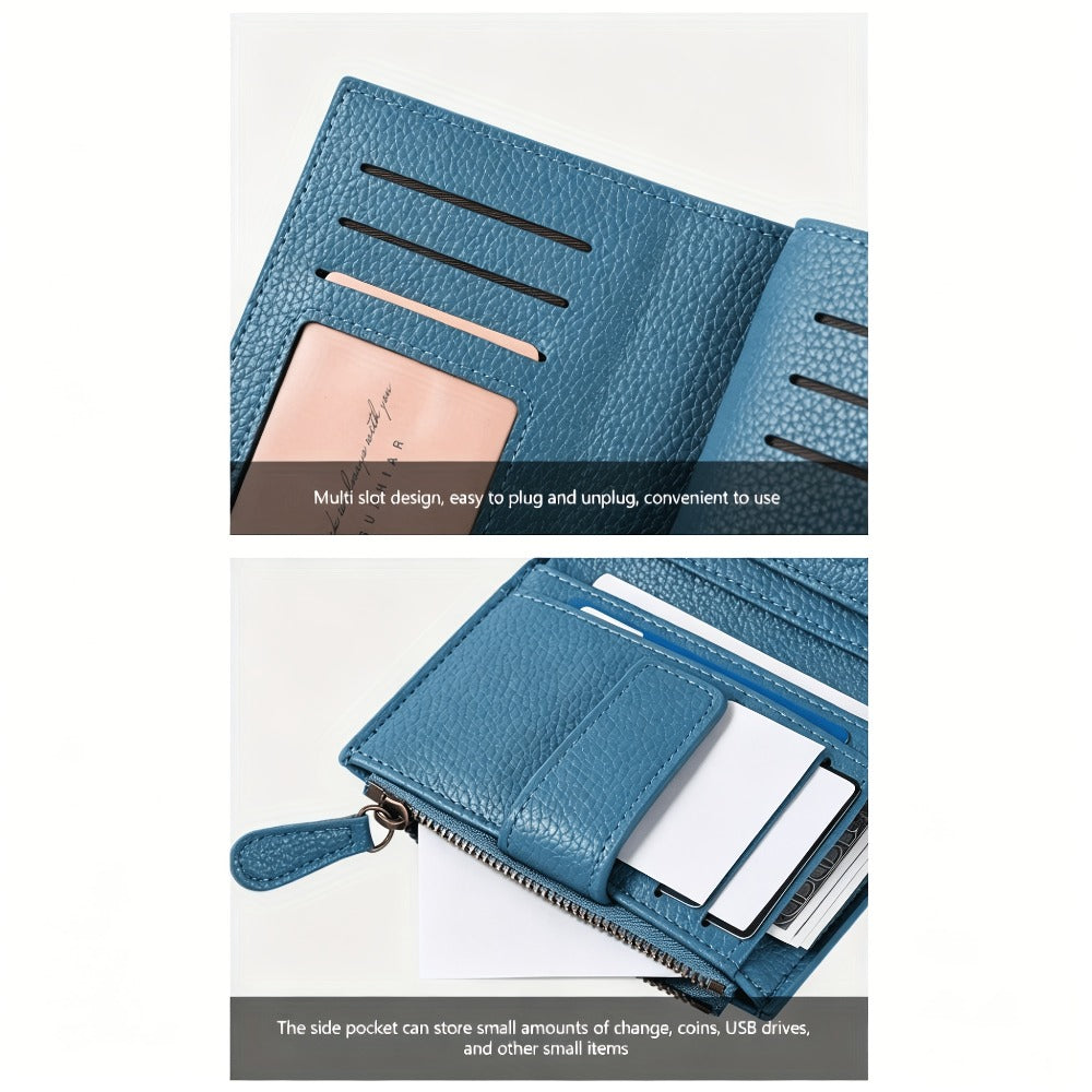 1pc Women's RFID Blocking Bifold Wallet - Compact Soft Card Holder with Zipper Coin Pocket & 4 ID Windows, Small Slim Minimalist Purse for Women