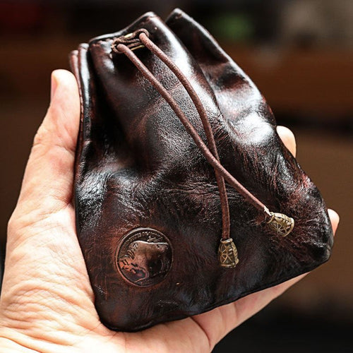 1pc Genuine Leather Coin Bag | Drawstring Closure, Mixed Color, Punk Style, Ideal for Valentine'S Day Gift, Suitable for Men And Women