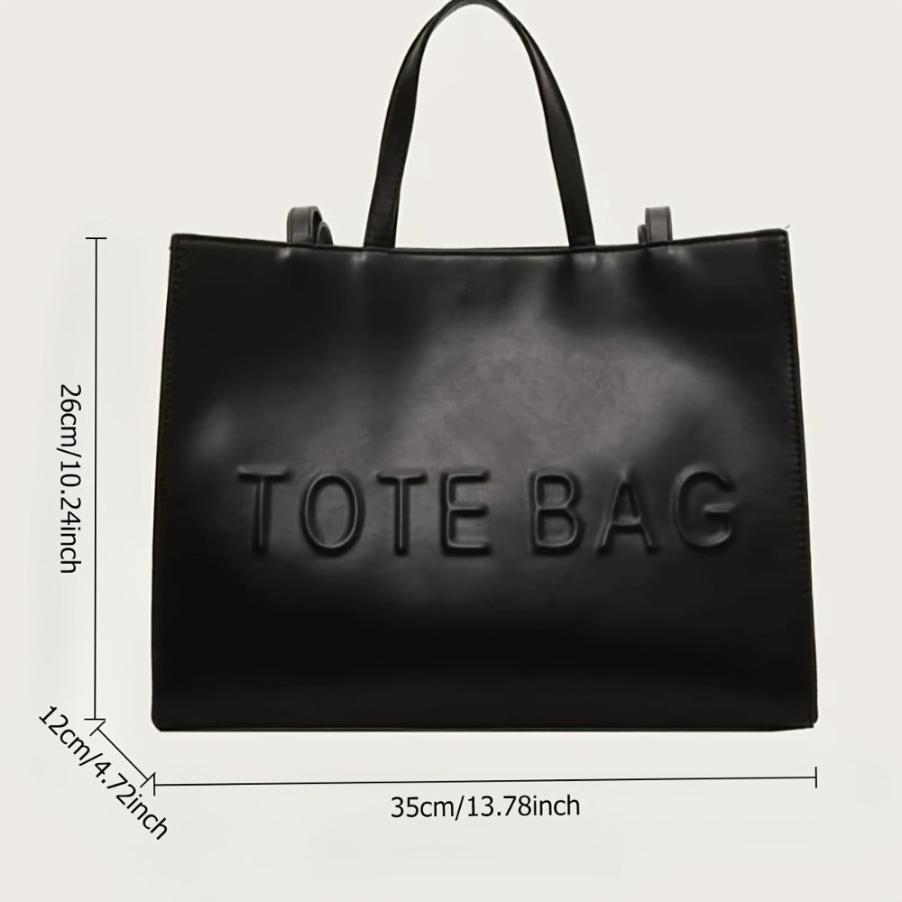 PU Textured Large Capacity Tote Bag, New Women'S Fashionable Tote Bag, Retro Commuting Shoulder Bag, with 'TOE BAG' Embossed Design Crossbody Bag, Very Suitable for Work, Business, Commuting, Durable And Easy to Carry