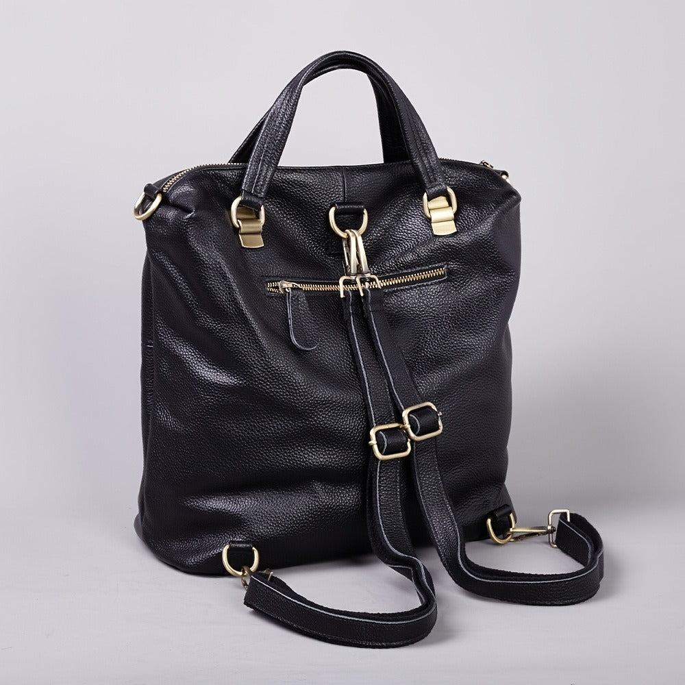 Women' Genuine Leather Backpack - Soft Genuine Leather Suitable for, & Travel, Black Rucksack with Zipper Closure, Laptop Compartment &, Hand Washable Daypack for College, Office, Everyday Use