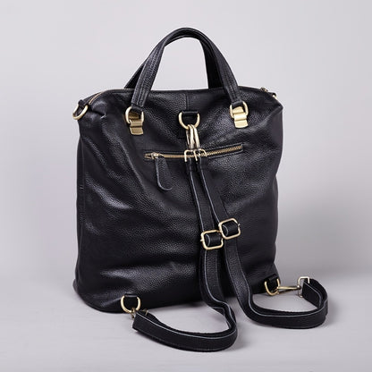 Women' Genuine Leather Backpack - Soft Genuine Leather Suitable for, & Travel, Black Rucksack with Zipper Closure, Laptop Compartment &, Hand Washable Daypack for College, Office, Everyday Use