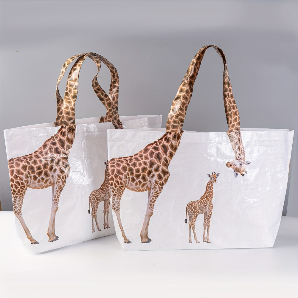 1 creative giraffe tote bag woven bag, gift shopping bag composite woven bag giraffe tote bag, travel storage large capacity handbag, waterproof and moisture-proof, reusable