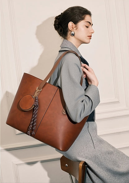 Large Capacity Brown Tote Bag for Women - Durable Shoulder and Crossbody Strap, Zipper Closure, Polyester Lining, Ideal for Travel, Commute, and Everyday Use, Travel Tote Bag|Casual Style Tote|Zippered Closure, Large Tote Bag