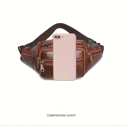 High Quality Genuine Faux Leather Waist Bag - Adjustable Shoulder Straps, Soft Cowhide Crossbody Bag, Suitable for Daily Commuting And Outdoor Running Sports