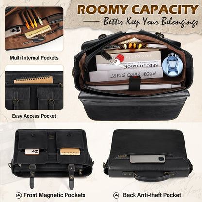 RAINSMORE Men' High Quality Synthetic Leather Laptop Messenger Bag with Tablet/Laptop Compartment & -Theft Suitable for Office, Travel, College, Large Capacity Briefcase Computer Satchel, Adjustable Strap, Zipper Closure, Black