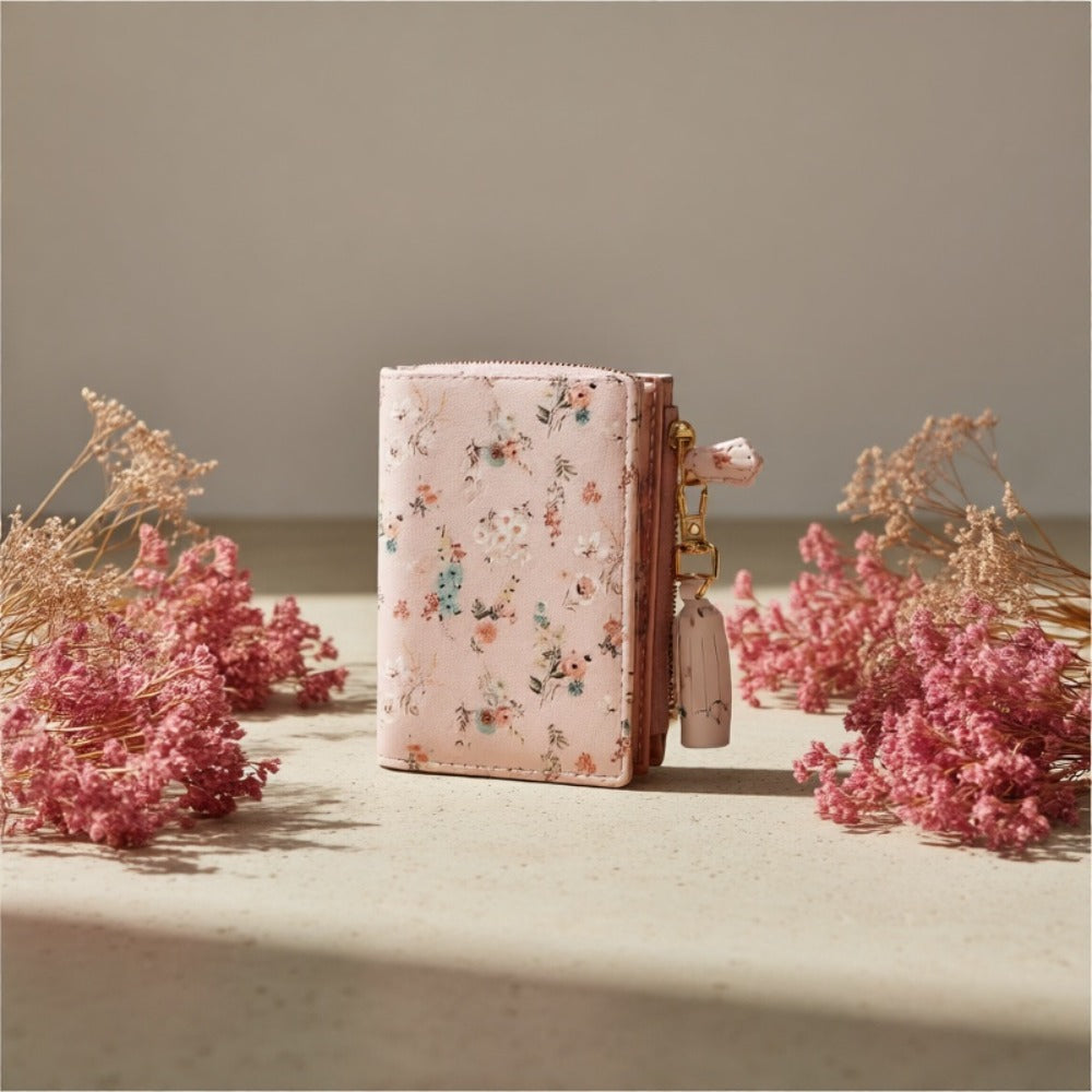 Slim Bifold Wallet for with Tassel Keychain - 9 Card Slots & Zipper Pocket, Compact ID Holder for Everyday Use Or Party Accessories - Perfect Gift for Her, Cute Wallet, Stylish Accessory, Durable Polyester Lining Suitable for Teens, Coin Purse