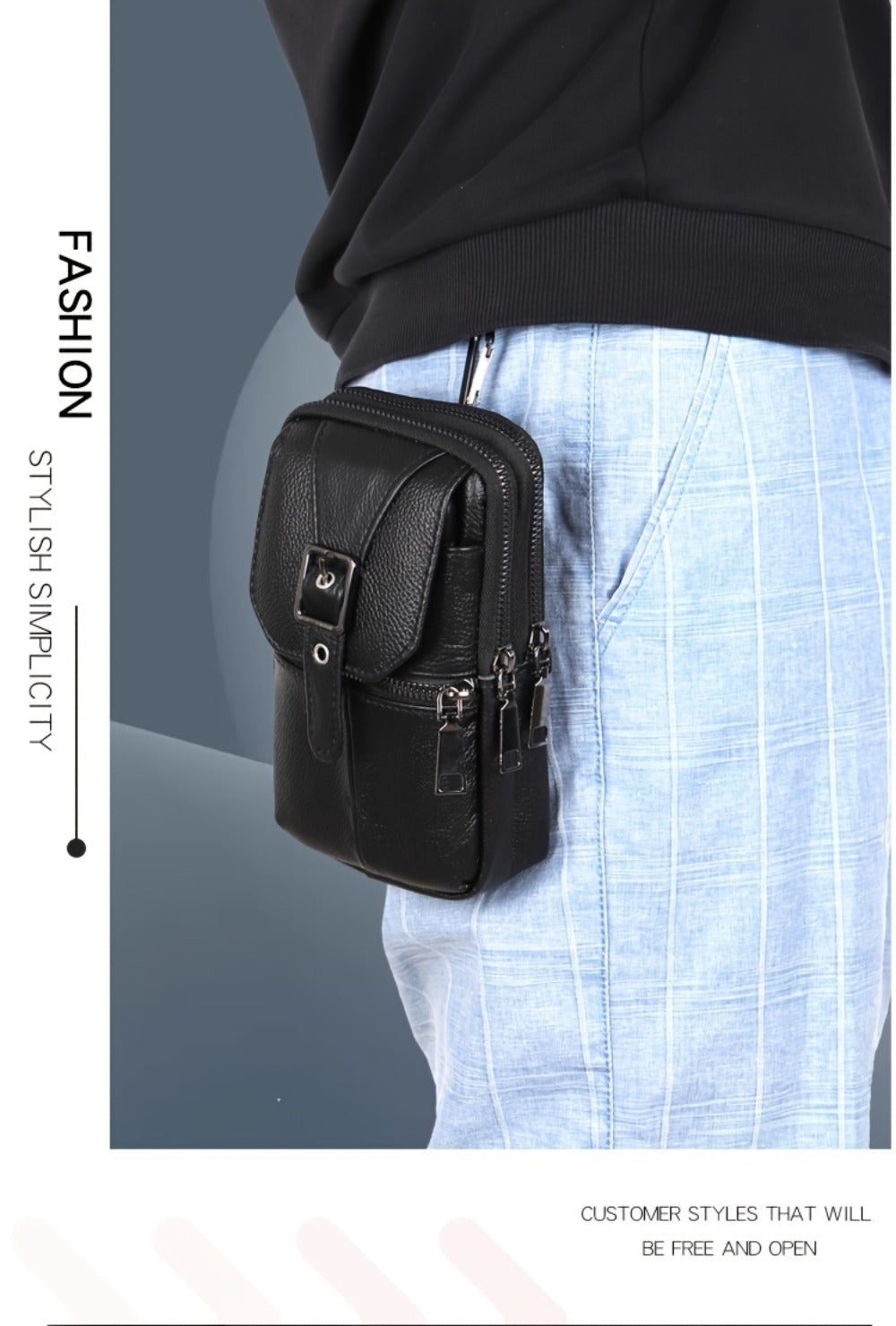 Genuine Leather Crossbody Bag Compatible for & Smartphones - / Belt Loop Messenger Waist Pack with Phone Pouch, Zipper Closure Handbag, Pure Genuine Leather Purse