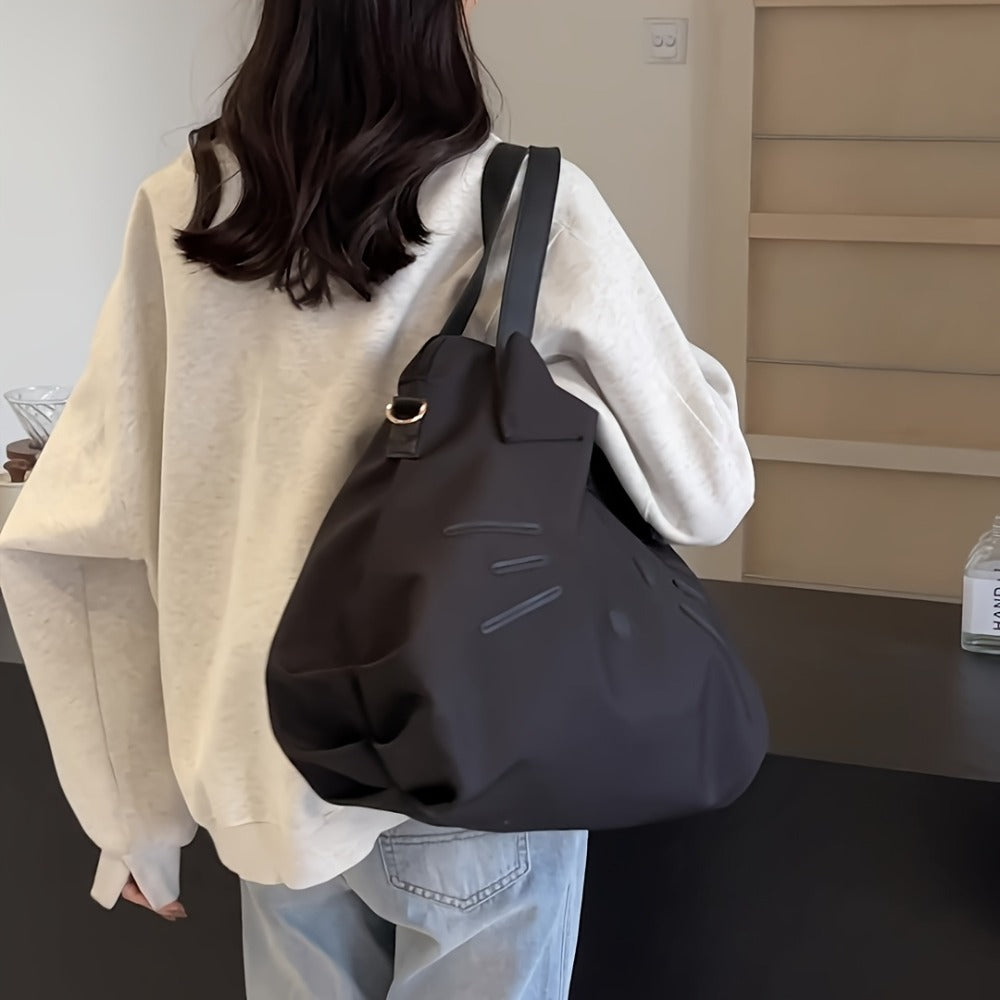 Sanrio Hello Kitty 2025 New Large Capacity Tote Bag - Detachable Shoulder Strap, Lightweight Nylon Material, Designed for Women, Black And White Color Scheme, Zipper Closure, Machine Washable, Suitable for Work, Commuting, And Travel, Playful Design
