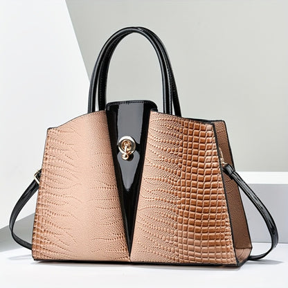 Women's Genuine Leather Shoulder Bag with Detachable Strap - Luxury Crocodile Texture Handbag, Golden Hardware & Zipper Closure, Elegant Top-Grain Leather Purse for Mom, Birthday/Thanksgiving Gift for Casual & Formal Occasions