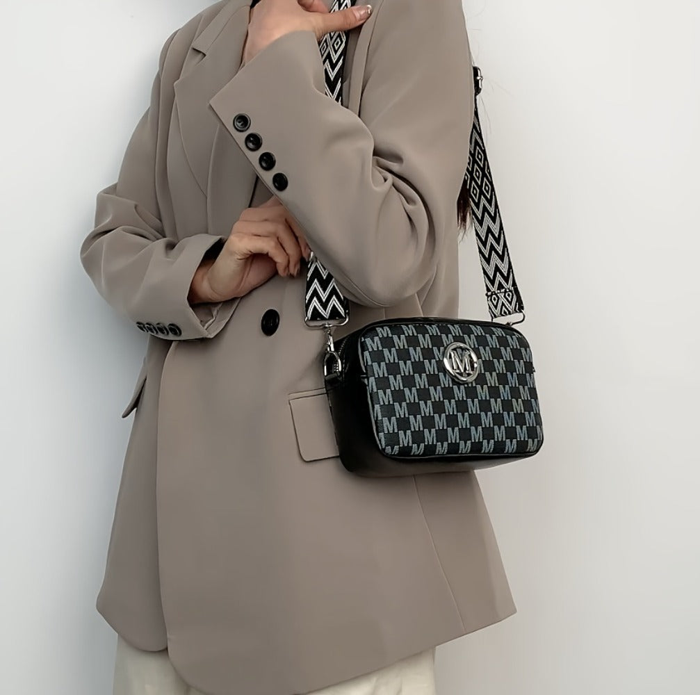 Elegant Ladies' Shoulder Bag with "M" Emblem | Adjustable Strap, Zipper Closure, Multi-Color Options, Ideal for Daily Use and Shopping