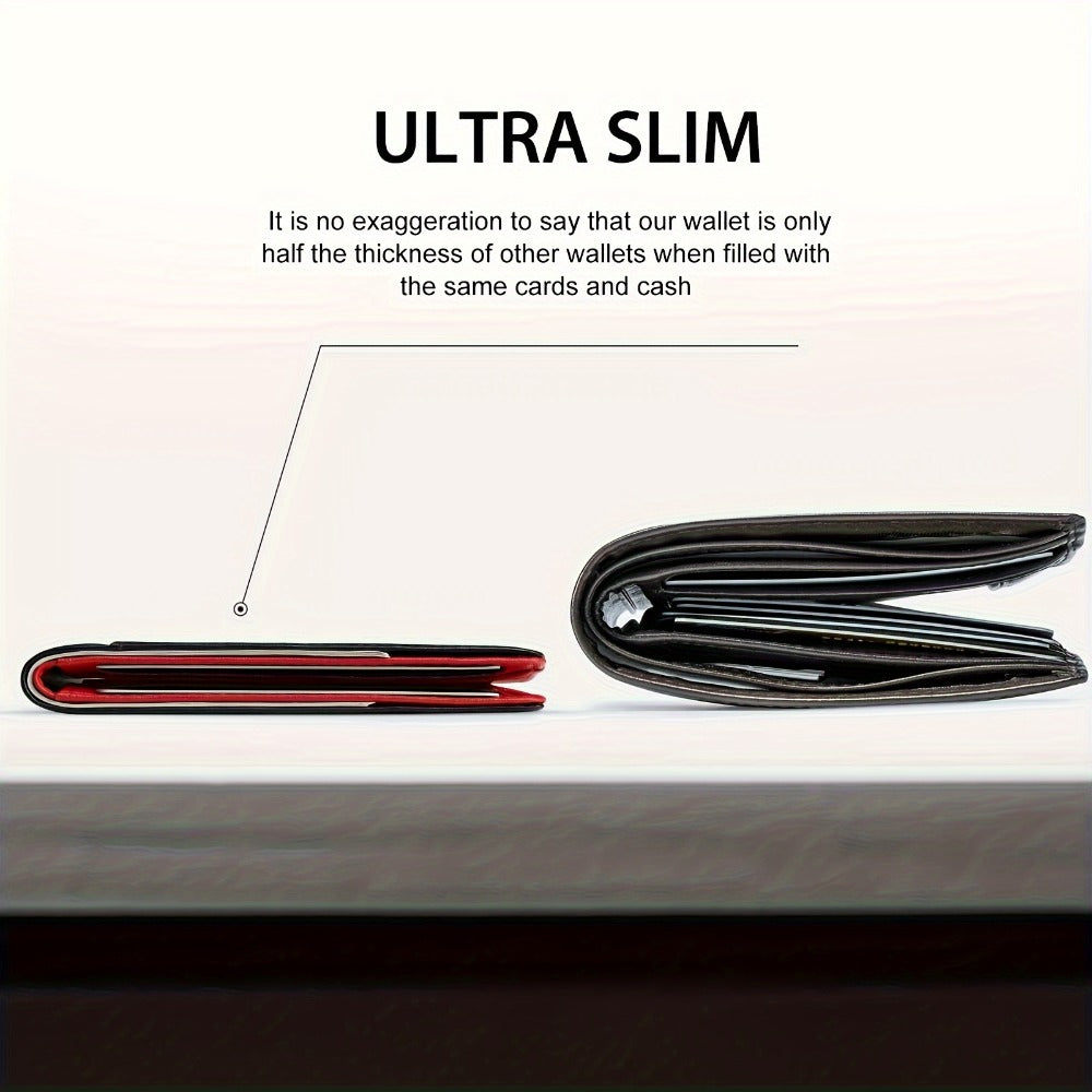 A Sleek And Minimalist Men's Wallet With RFID Blocking, Featuring A Carbon Fiber Exterior And A Double Folding Design For Credit Cards.