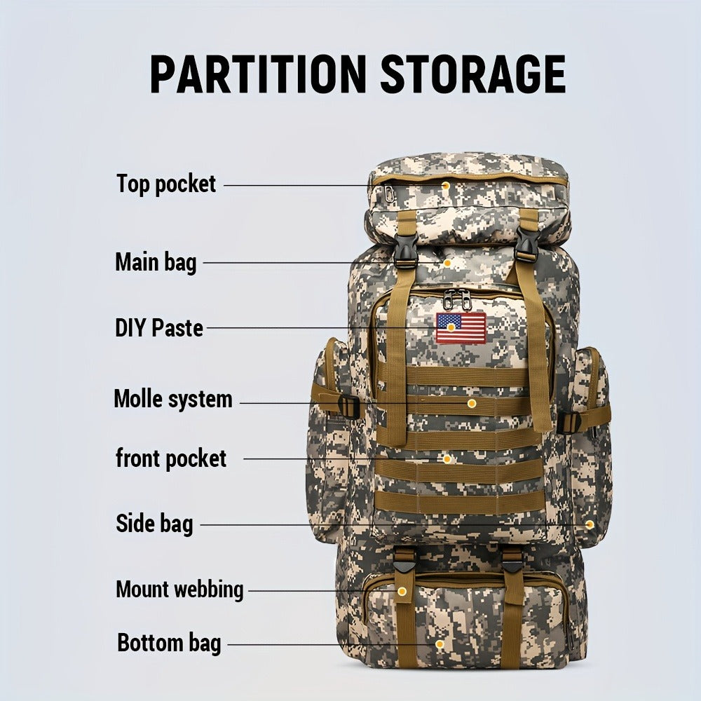 Outdoor Camouflage Backpack Set Hiking Camping Travel Bag Large Multi-Pocket Chest Sling Bag Adjustable Durable Sports Gear Unisex