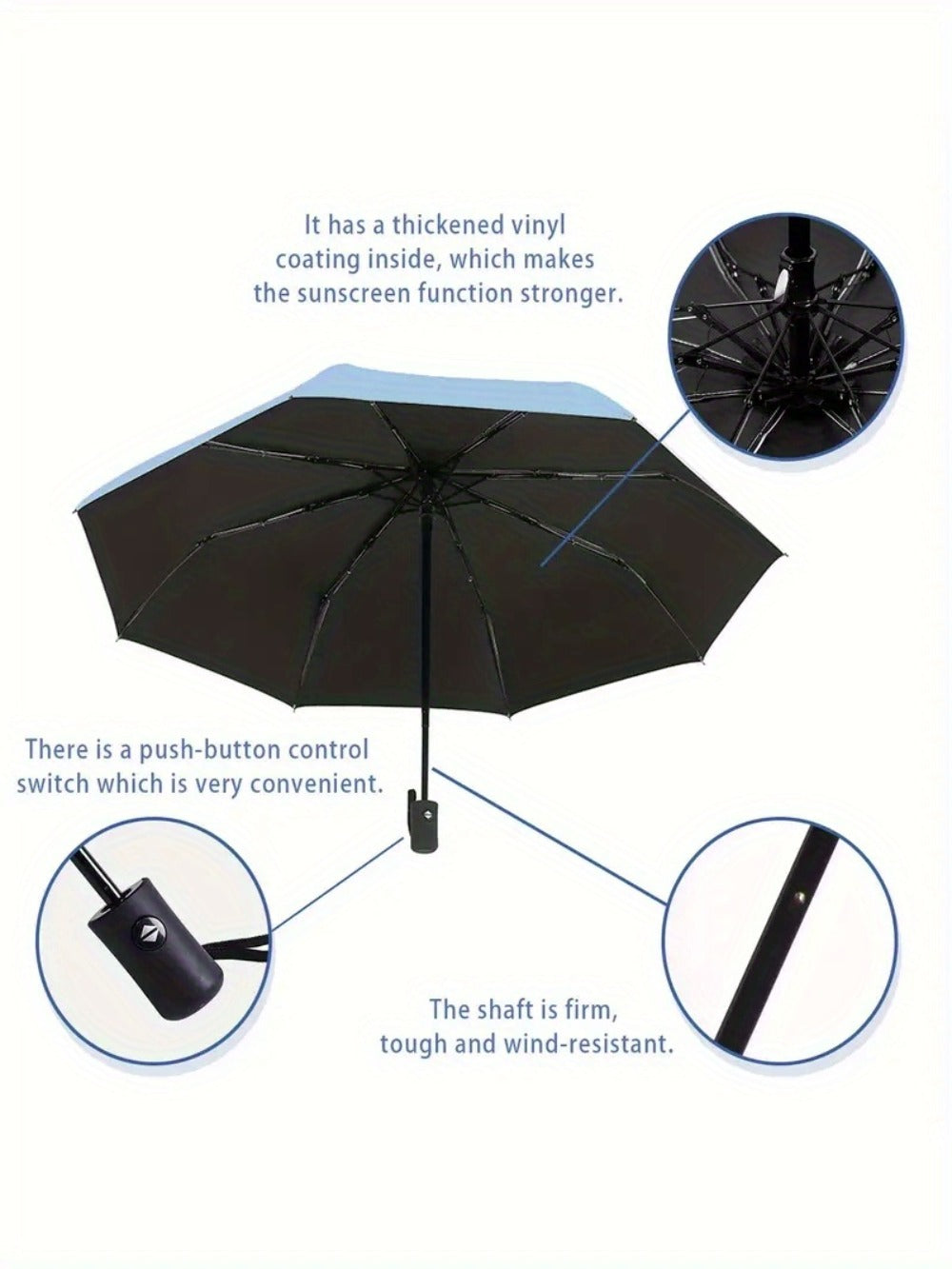 Large Folding Umbrella in a Solid Color, Featuring Outstanding, Lightweight And Waterproof Design, And Automatic Open And Close Functionality, Suitable for Both Men And Women