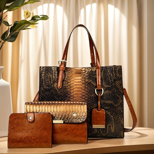 Women'S Crocodile Pattern Satchel Handbags Stylish Tote Handbags Crocodile Purses for Women 3pcs Set