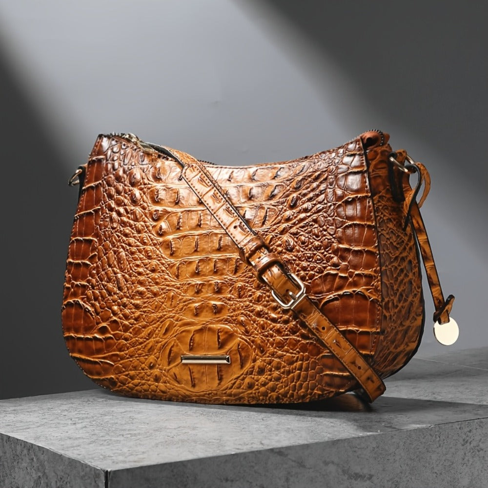 Women' Vintage Crocodile Crossbody Bag Suitable for, & Travel - Handbag with Adjustable Strap, Zipper Closure, Spacious Retro Purse in /, Detachable Shoulder Strap & Textured Crocodile Pattern