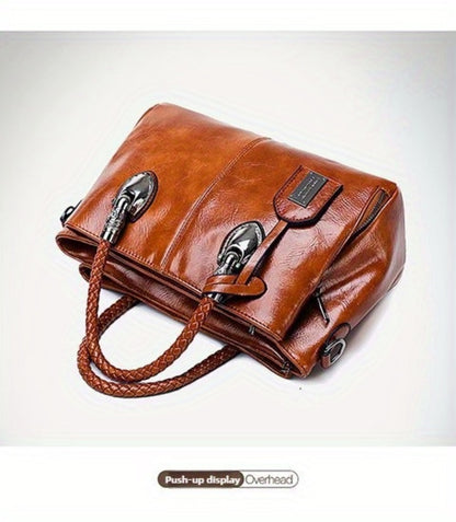Women'S Vintage Large Capacity Hand Tote Bag - Single Shoulder Design with Detachable Straps, Perfect for Everyday Use