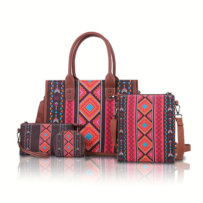 2025 Europe And The United States New Canvas Tote Bag Four-piece Set Of Retro Bohemian Style Personality Large-capacity Bag