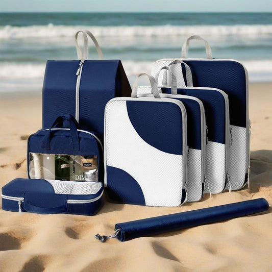DIMJ Lightweight Compression Packing Cubes for Travel - 8 Pack with Transparent Window Wash Bag & Sock Bag