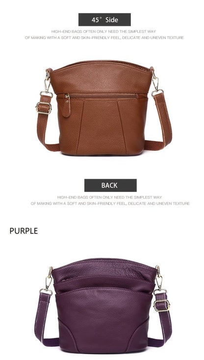 [Elegant Style] Genuine Leather Women'S Crossbody Bag, Double Pockets, Detachable Shoulder Strap, Zipper Closure, Multi-Functional Shoulder Bag, Satchel Bag