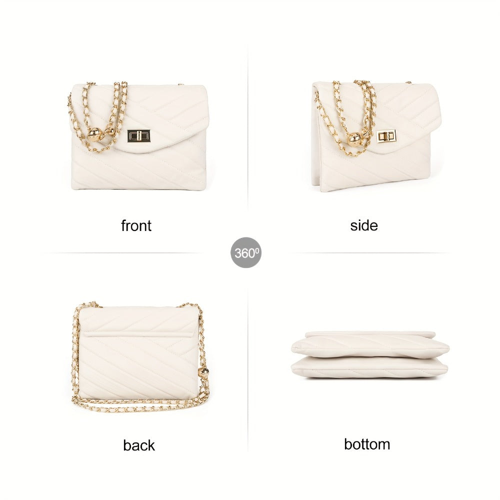 New Fashion Diamond Lattice Soft Chain Bag, Leisure And Easy with Pure Color PU Ladies Daily Travel Crossbody Bag