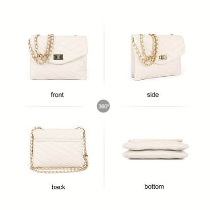 New Fashion Diamond Lattice Soft Chain Bag, Leisure And Easy with Pure Color PU Ladies Daily Travel Crossbody Bag