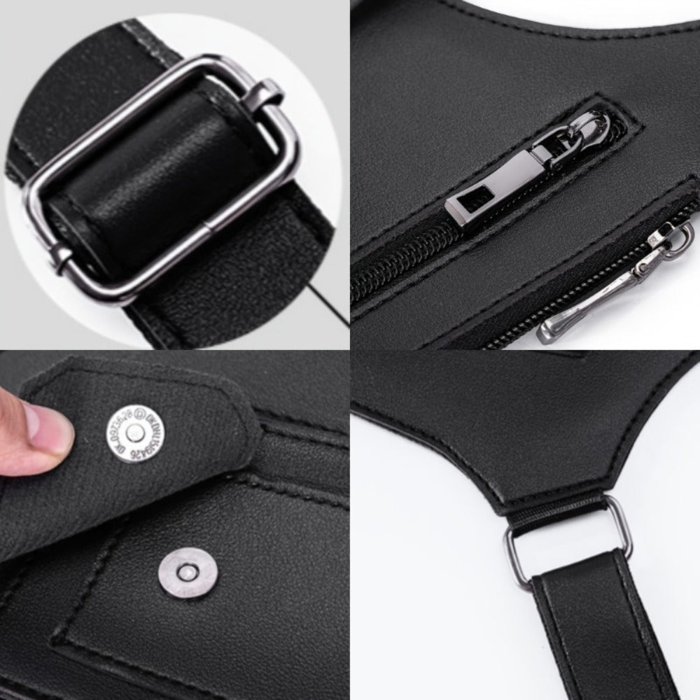Men'S Retro Shoulder Strap Underarm Shoulder Bag, Multi-Functional Lightweight Backpack, Outdoor Mobile Phone Bag, Outdoor Vest Bag, Multi-Functional Vest Bag, Black Vest Bag, Brown Vest Bag