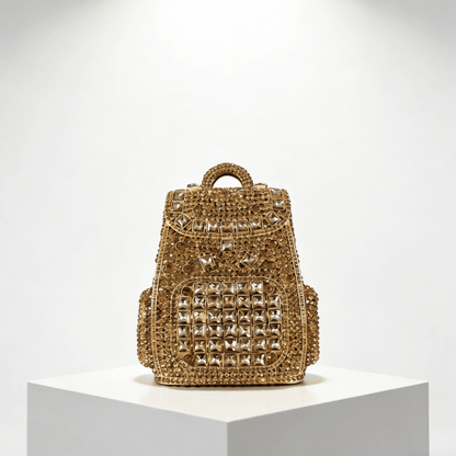 Women Trendy Backpack Shaped Crystal Evening Bag Sparkling Rhinestone Clutch Purse Unique Handbag for Cocktail Party