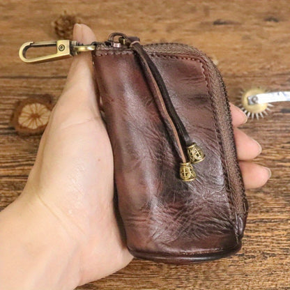 Men'S Leather Key Holder - Vintage Style Waist Bag Made of Cowhide, Spacious Bucket Design, Versatile Zippered Wallet for Keys, Ideal Valentine'S Day Gift, Includes Money Clip And Coin Pouch