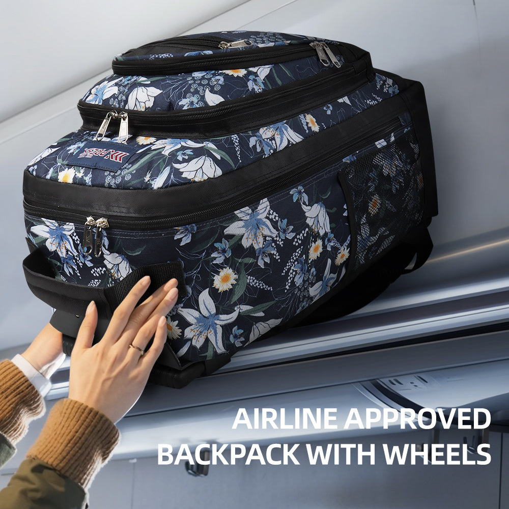 20 Inch Travel Rolling Backpack with Retractable Handle,Large Capacity Backpack with Wheels for Women & Men,Printing Travel Trolley Suitcase Bag for Weekend, School, Overnight, Work
