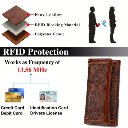 Women'S Embossed Wallet PU RFID Blocking Trifold Ladies Purse Long Clutch Card Holder Phone Checkbook Organizer Gifts for Women Tote Bag for Mom Gift Love