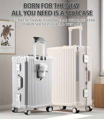 Spacious Premium Aluminum Frame Luggage: Large Capacity And External Cup Holder (Ideal for Travel And Business)