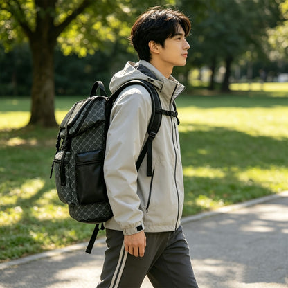 Fashionable Teenager'S And Teenager'S Versatile Large Backpack with Water Cup Capacity - Lightweight PU Material, Multi-Compartment Design, Adjustable Shoulder Straps, Flat Bag And Mesh Bottom, Suitable for Travel, School, And Outdoor Activities