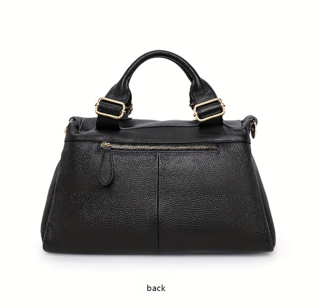 [Genuine Leather Bag] Head Layer Cowhide Women's Bag, Genuine Leather Women's Bag, Hand-Held Pillow Bag, Boston Women's Bag, Fashionable Single Shoulder Crossbody Women's Bag