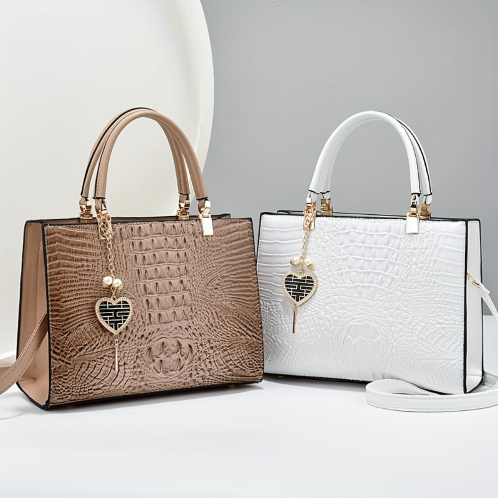 Crossbody Bag for Women – Convertible, Croc Print Heart Charm Top | Bag Vero – detail view 13