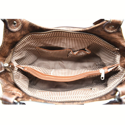 Women' Western Cowgirl Rhinestone & Concho Studded Handbag and Wallet Set - Brown Purse with Zipper Closure, Suitable for Country, Ranch, Daily Use, Gift for Horse /Equestrian Events