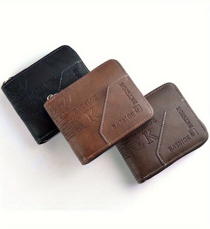 1pc Faux Leather Wallet for Men - Premium Retro Letter Embossed Design, Multiple Credit Card Slots, Zipper Closure, Stylish Gift for Gentlemen