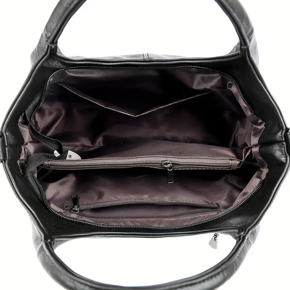Oversized Soft Tote Bag for Women - Large Capacity Shoulder Bag W/ Adjustable Strap And Zip Closure, | Slouchy Crossbody Purse (Chestnut/Black)