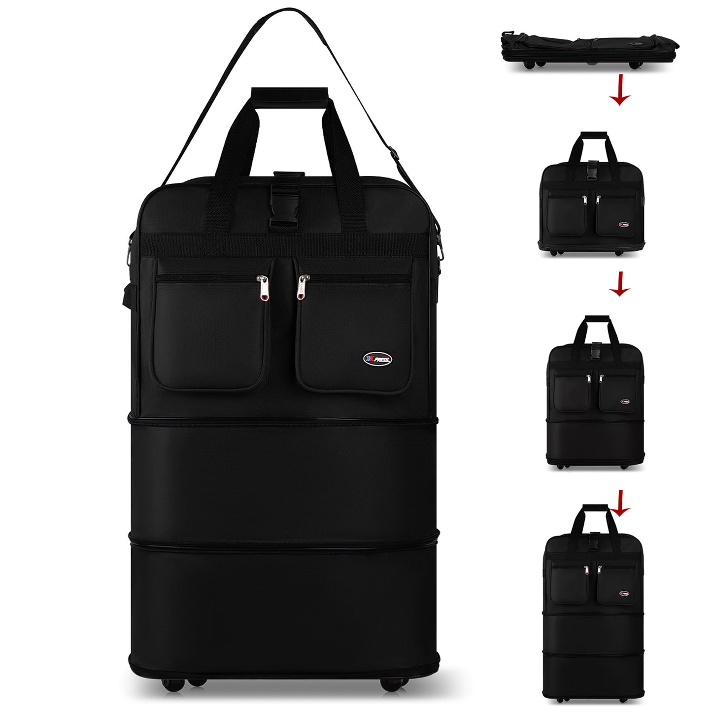 Multi-Functional Expandable Foldable Luggage with Spinner Wheels & Removable Strap,Water-repellent Collapsible Rolling Suitcase,Large Capacity Travel Bag for Home Storage,Moving,Trip, Outdoor Sport - 30in 36in 40in - Red/Navy/Black