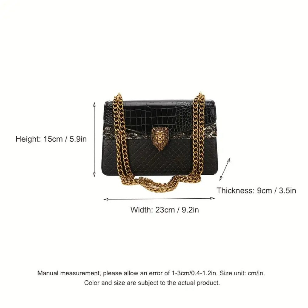 2025 New Women'S Crossbody Bag with Golden Chain And Animal Headdress- Small Square Shoulder Bag, Urban Fashion Buckle Closure Design, Suitable for Casual And Formal Looks, Multifunctional Accessory, High-End Elegant Handbag, Fashion Item
