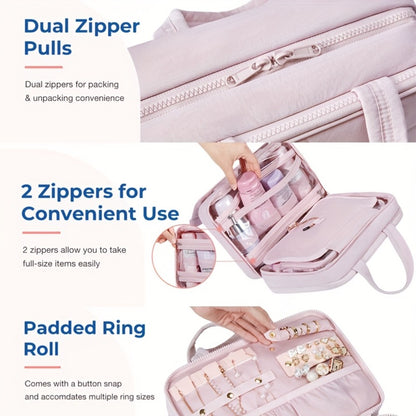 YinPin Travel Toiletry Bag, Hanging Travel Toiletry Bag with Jewelry Organizer Compartment Large Makeup Bag, PVC High Quality Cosmetic Travel Bag Trips Camping Bathroom
