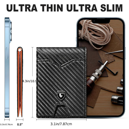 Slim Wallet for Men with 11 Card Slots Rfid Blocking Carbon Fiber Wallets Bifold Credit Card Holder Minimalist Leather with Gift Box