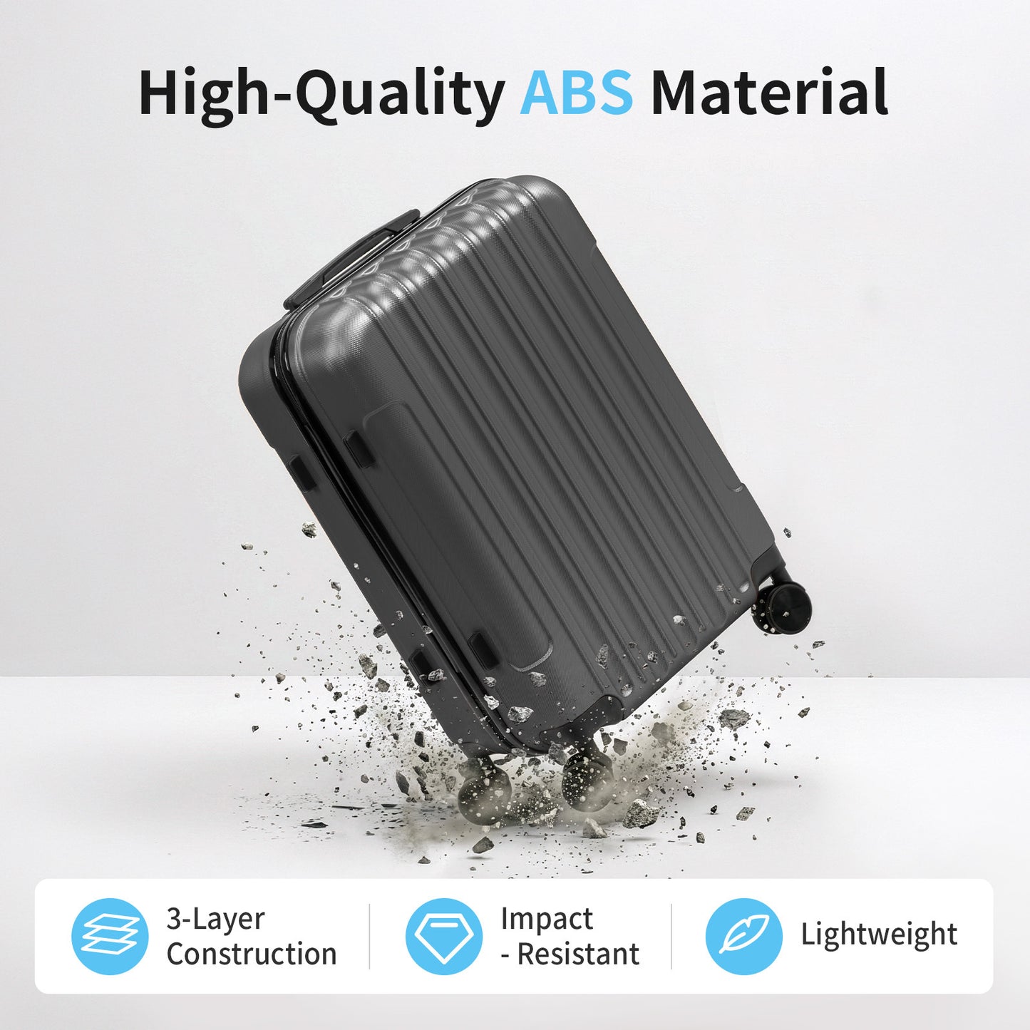 3in1 Luggage Set with Detachable Wheels, 20/24/28 Inch Lightweight ABS Suitcase with Lock & Spinner Wheels, Durable Travel Trolley Bag, 28-inch Disassembly Wheels
