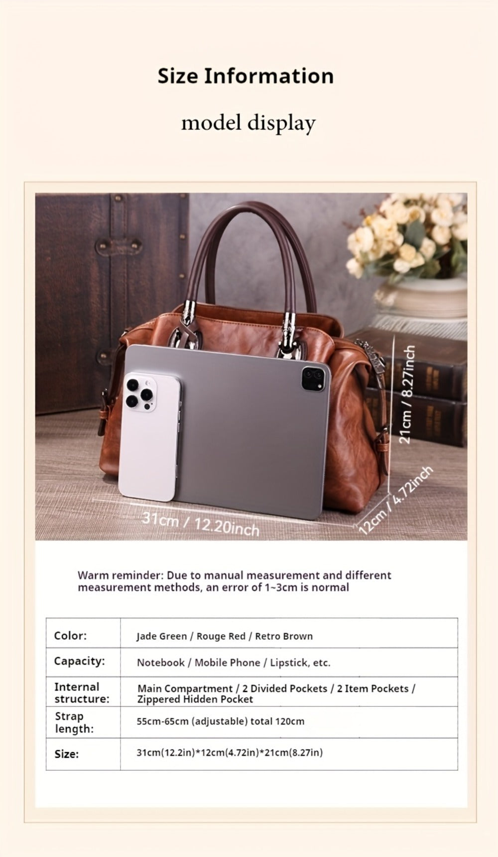 Women's Retro Flower Embossed Tote Bag, Gradual Change of Color, Large-Capacity Satchel Hand Bag, Suitable for Commuting and Gathering