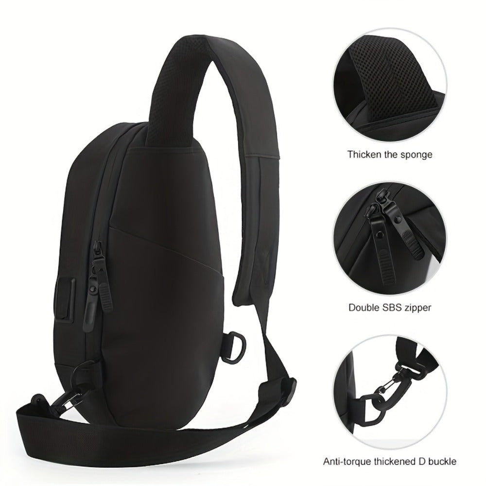 Geometric Sling Chest Bag with USB Charging Port, Hard Shell Crossbody Pack for Hiking Cycling