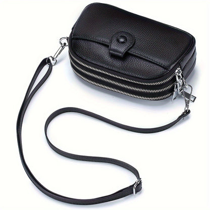 Crossbody Bags for Women Small Genuine Leather Shoulder Purse Cross Body Bag with Triple Top Zipper Adjustable Strap - Stylish & Functional - For Everyday Use & Travel - Perfect Gift for Women
