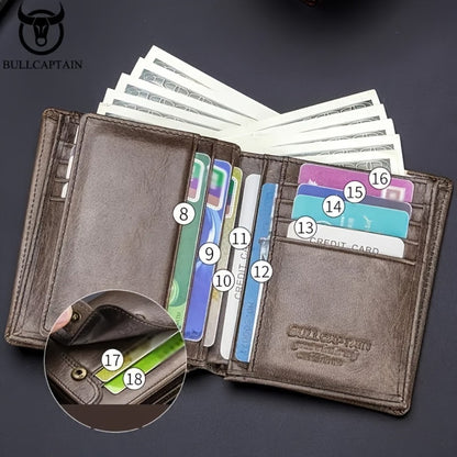 BULLCAPTAIN Leather Large-capacity Men's Wallet Driver's License Retro Leather Wallet Multi-card Position Thickened Credit Card Wallet Fashion Wallet Large-capacity Card Bag, Ideal Gift for Men The Most Valuable Gift for Christmas And Thanksgiving